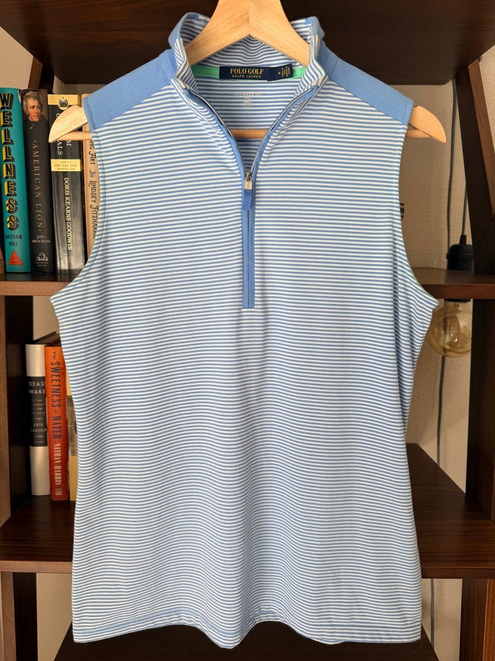 Polo Golf Ralph Lauren M Tailored Fit White Blue Zip Tank Preppy Pony Tennis